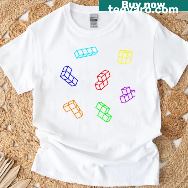 Illustration of Tetris blocks on a gaming T-shirt