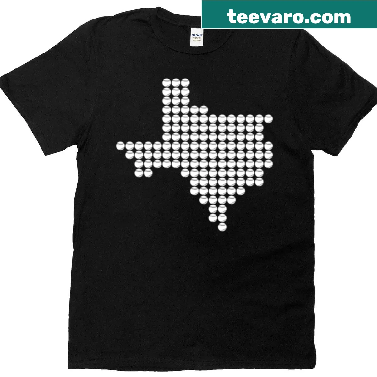 Illustrated T-shirt featuring 'Texas' in a baseball-themed design. — on a men's t-shirt