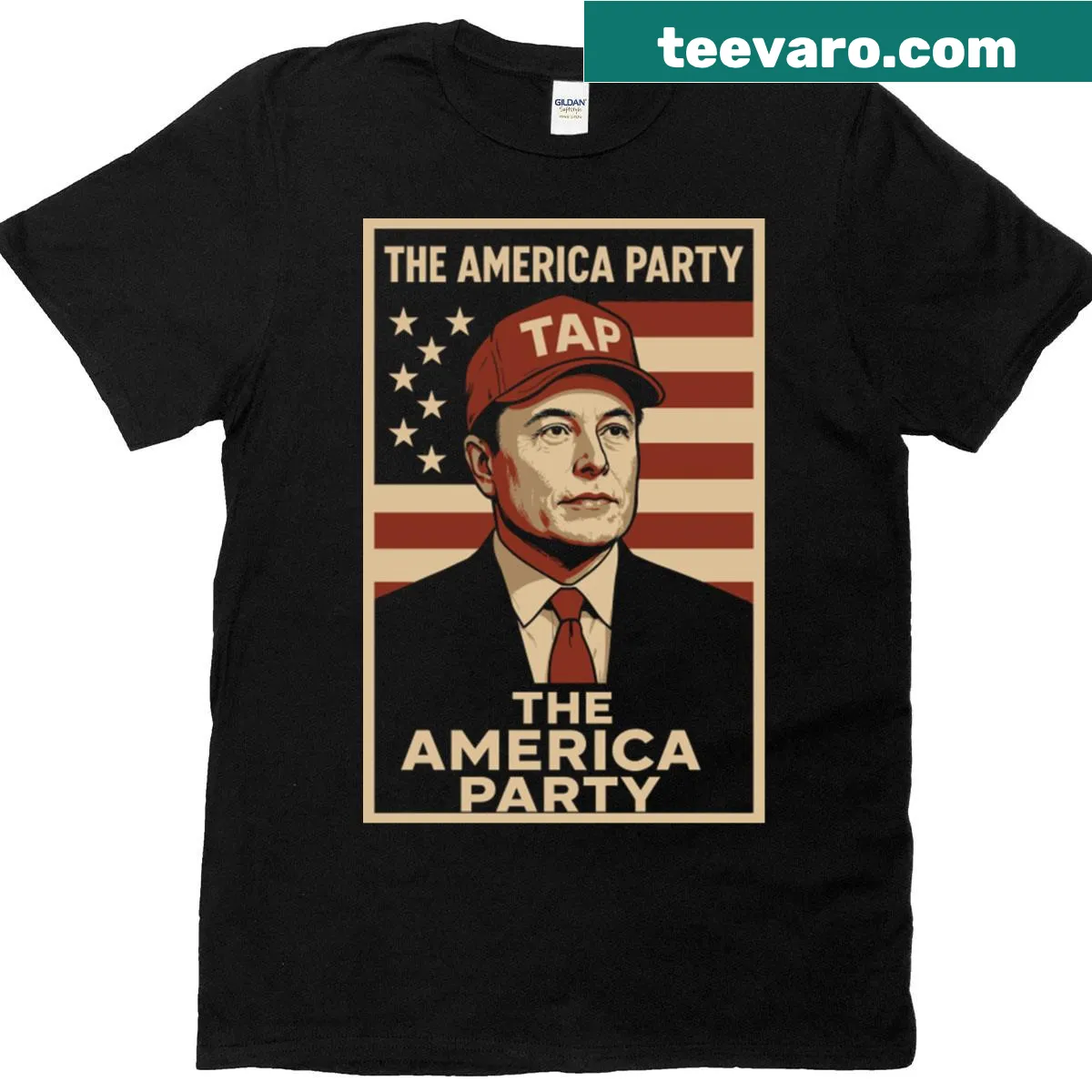 Patriotic T-shirt featuring American flag and tap graphic for political engagement. — on a men's t-shirt