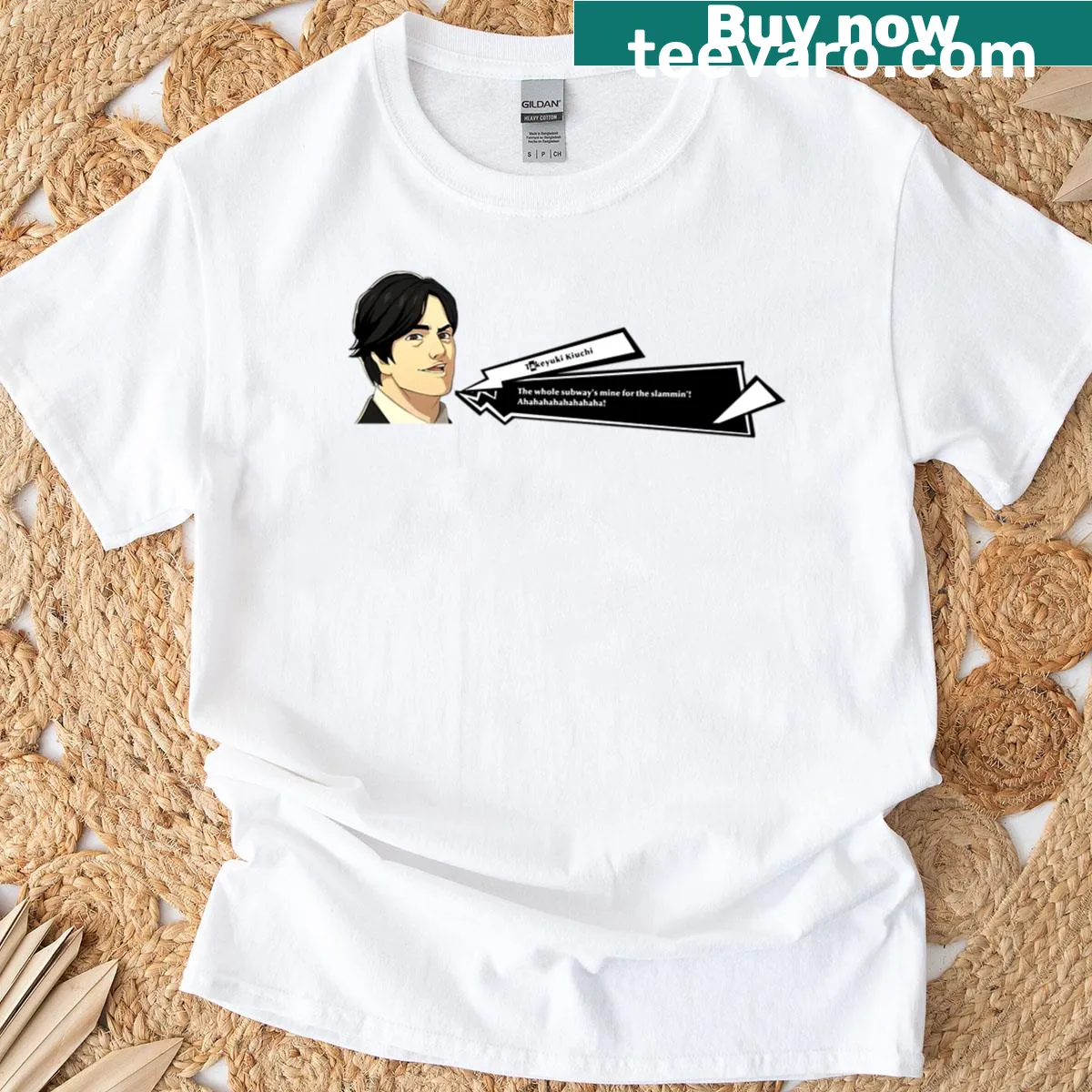 Urban-themed T-shirt featuring a bold humorous subway graphic — on a men's t-shirt