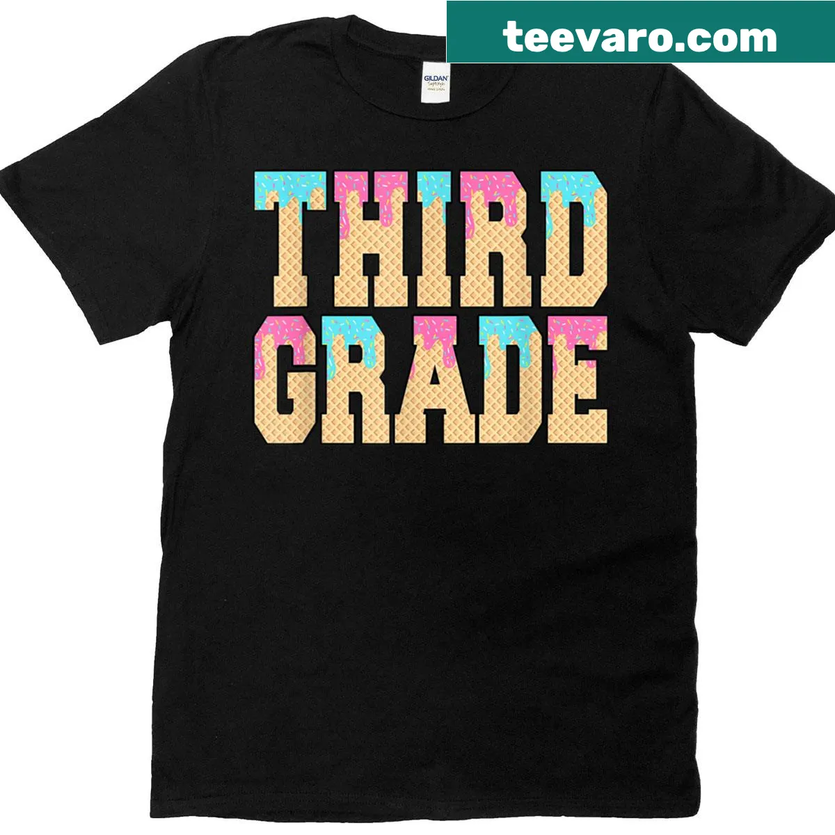 Illustrative T-shirt for teachers with baseball and ice cream graphic — on a men's t-shirt