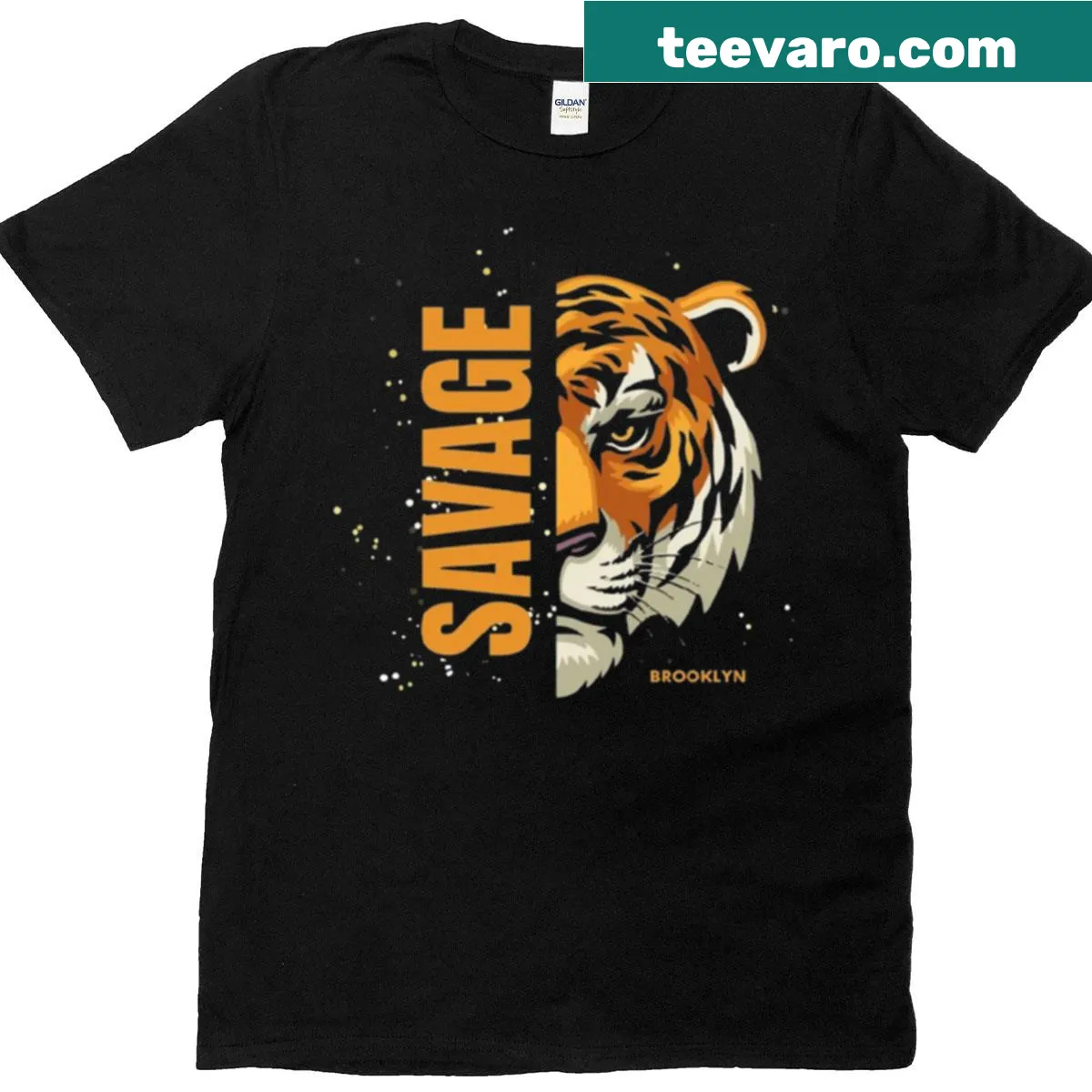 Illustrated T-shirt featuring playful designs of tigers — on a men's t-shirt