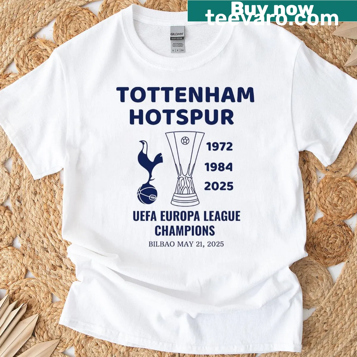 Commemorative Tottenham t-shirt for the 2025 UEFA League — on a men's t-shirt