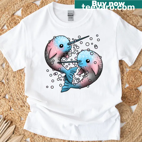 Illustrated narwhals design on a T-shirt symbolizing inclusivity