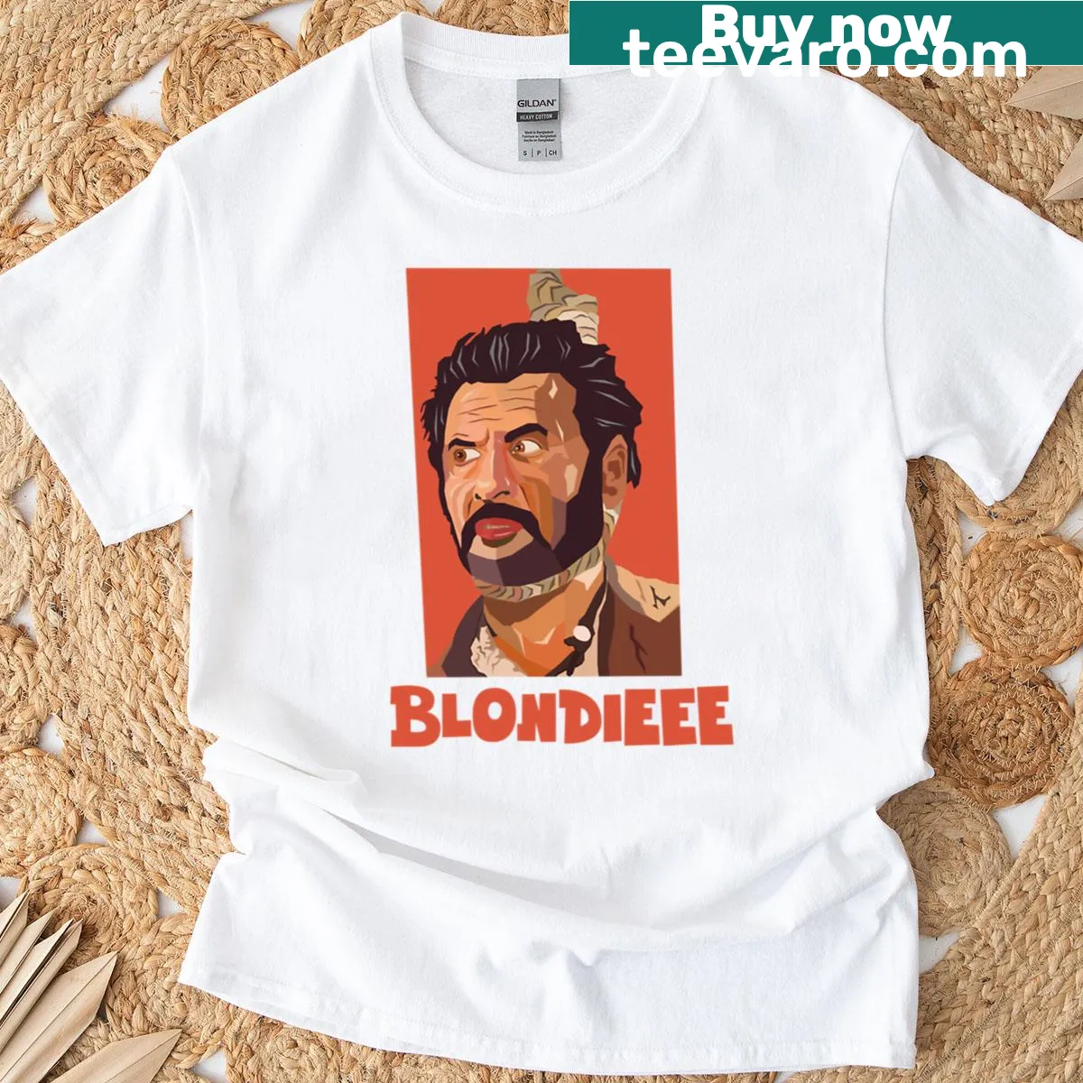 Illustrated T-shirt featuring Tuco and a classic movie scene — on a men's t-shirt