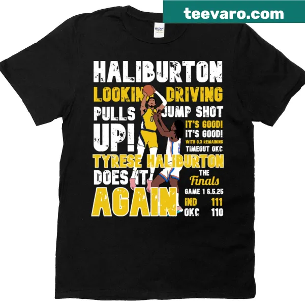 T-shirt featuring a design celebrating Tyrese Haliburton's achievements