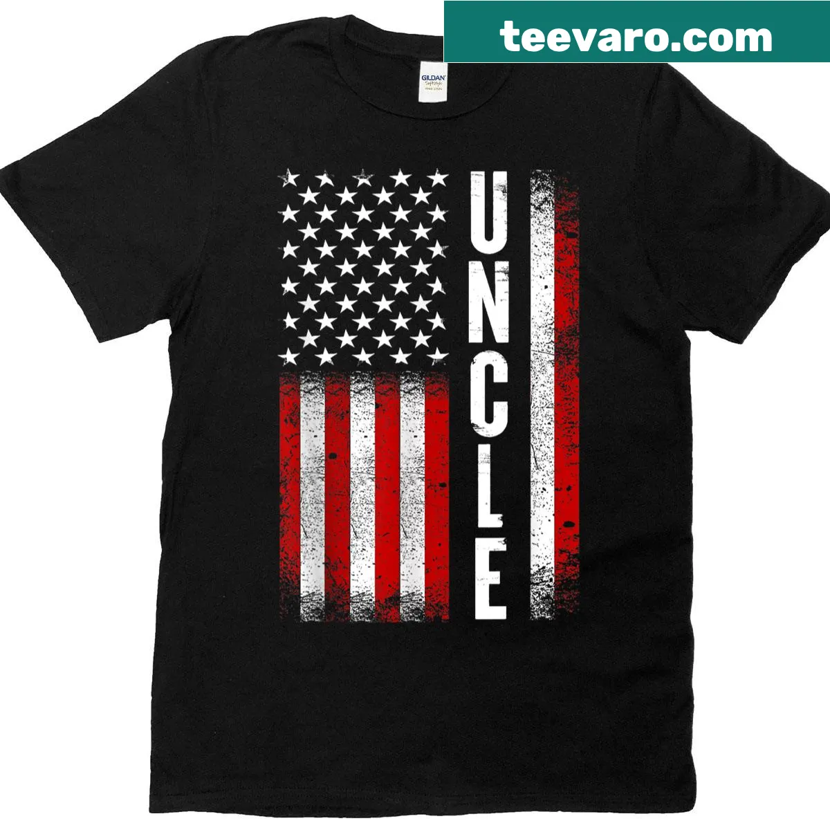 Vintage distressed Best Uncle Ever t-shirt with American flag graphic — on a men's t-shirt