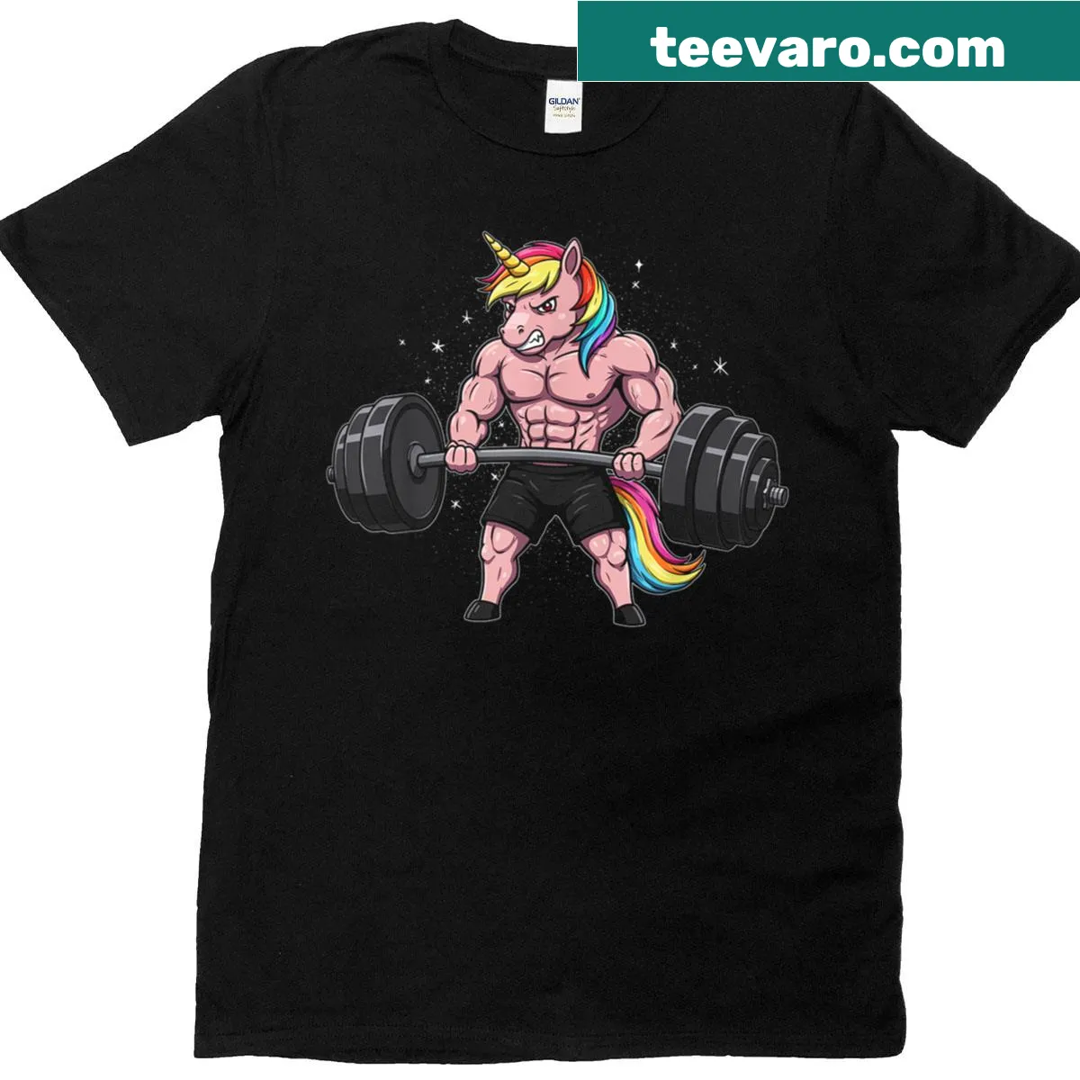 Unicorn-themed fitness t-shirt with motivational sayings — on a men's t-shirt