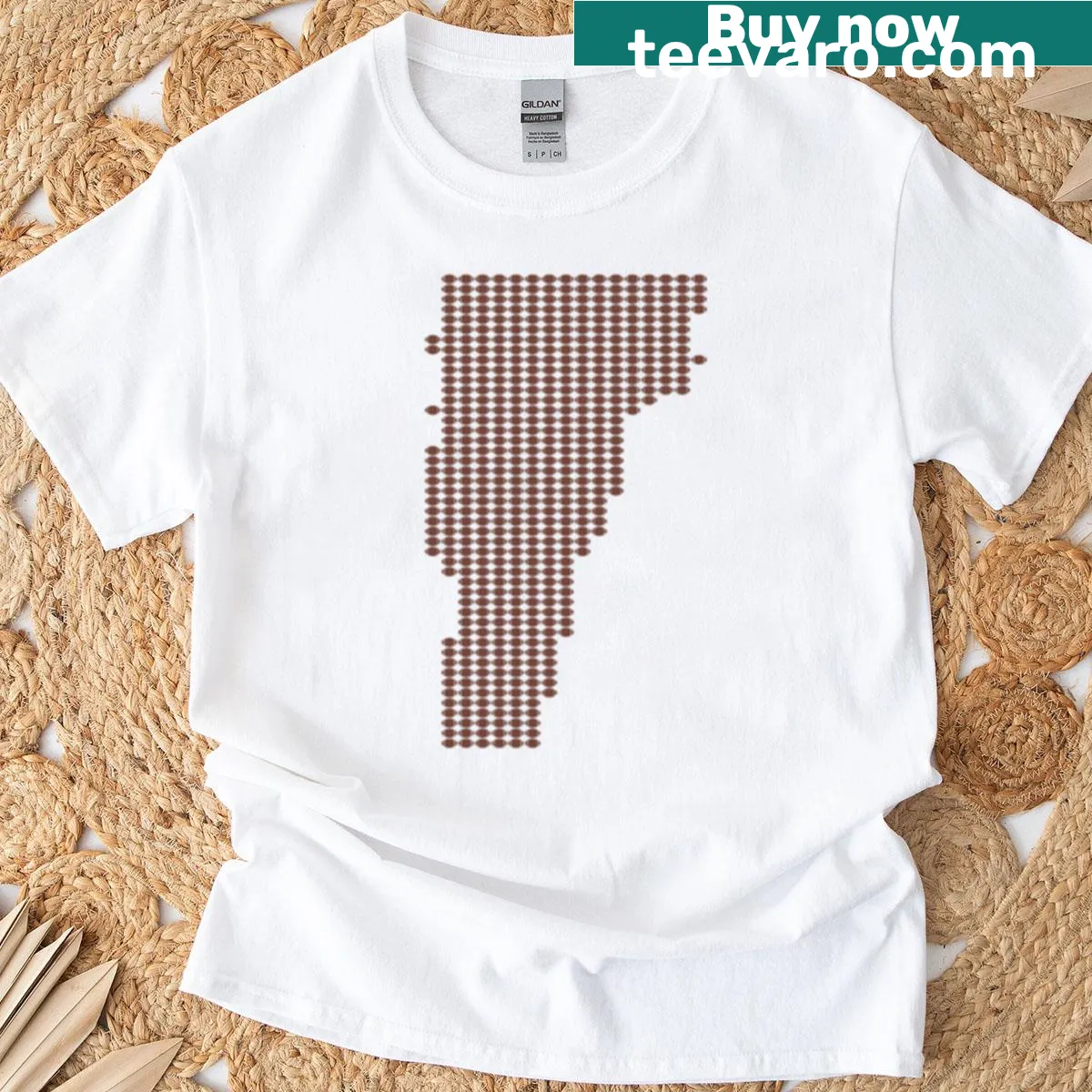 Vermont football-themed shirt with state outline and football motifs — on a men's t-shirt