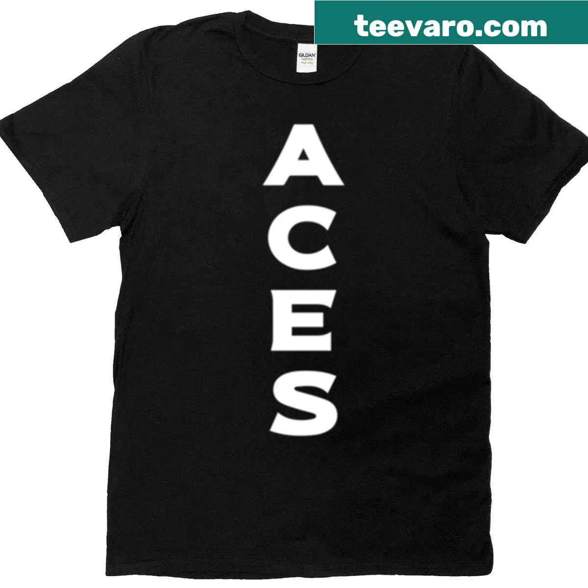 T-shirt with cartoon graphic of stacked aces — on a men's t-shirt