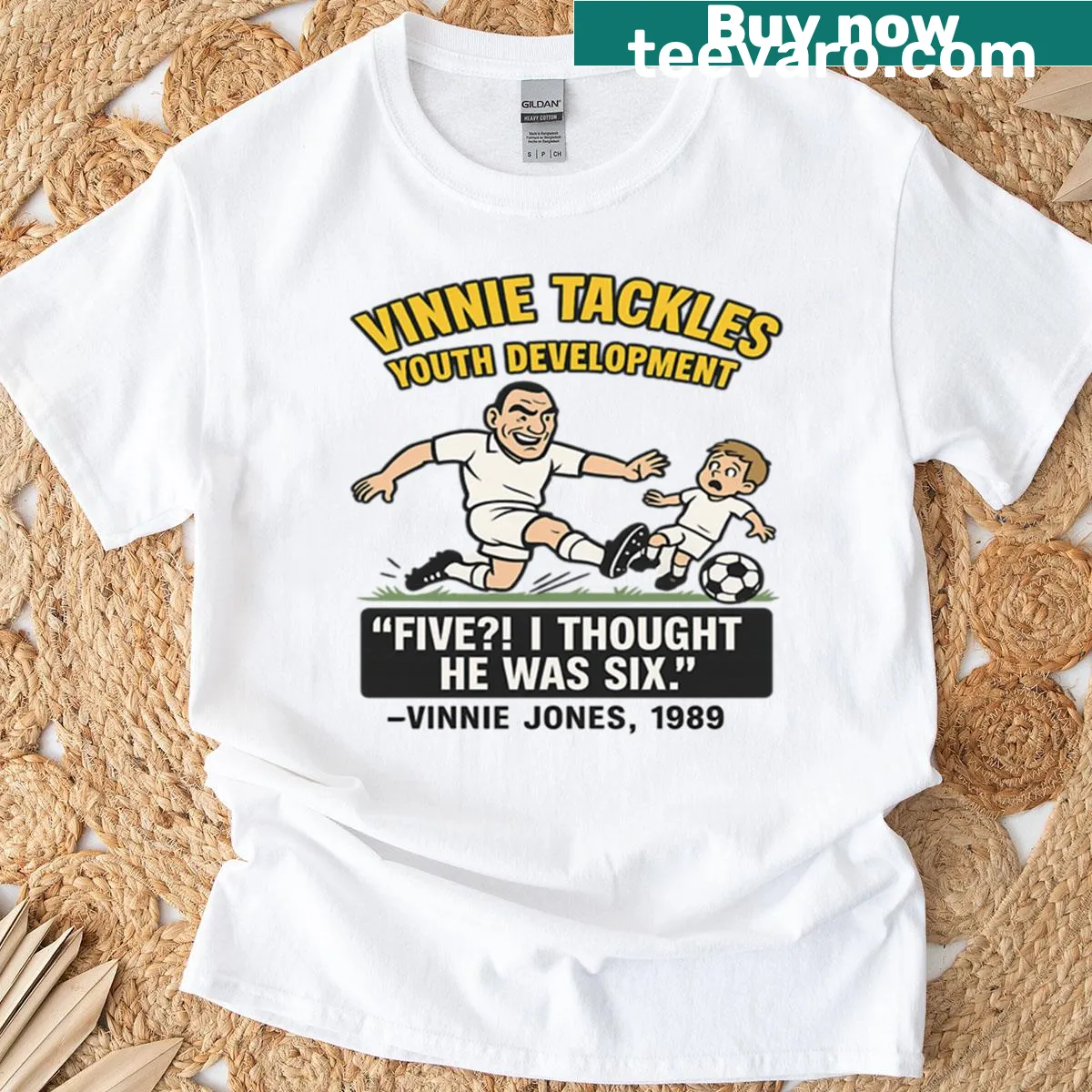 Funny oversized t-shirt featuring a graphic about youth development in football — on a men's t-shirt
