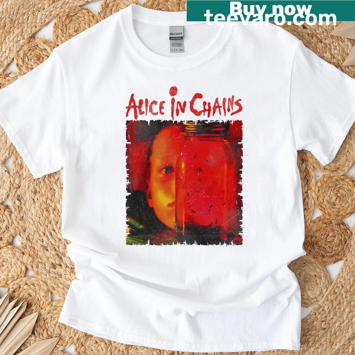 Distressed vintage Alice In Chains graphic shirt — on a men's t-shirt