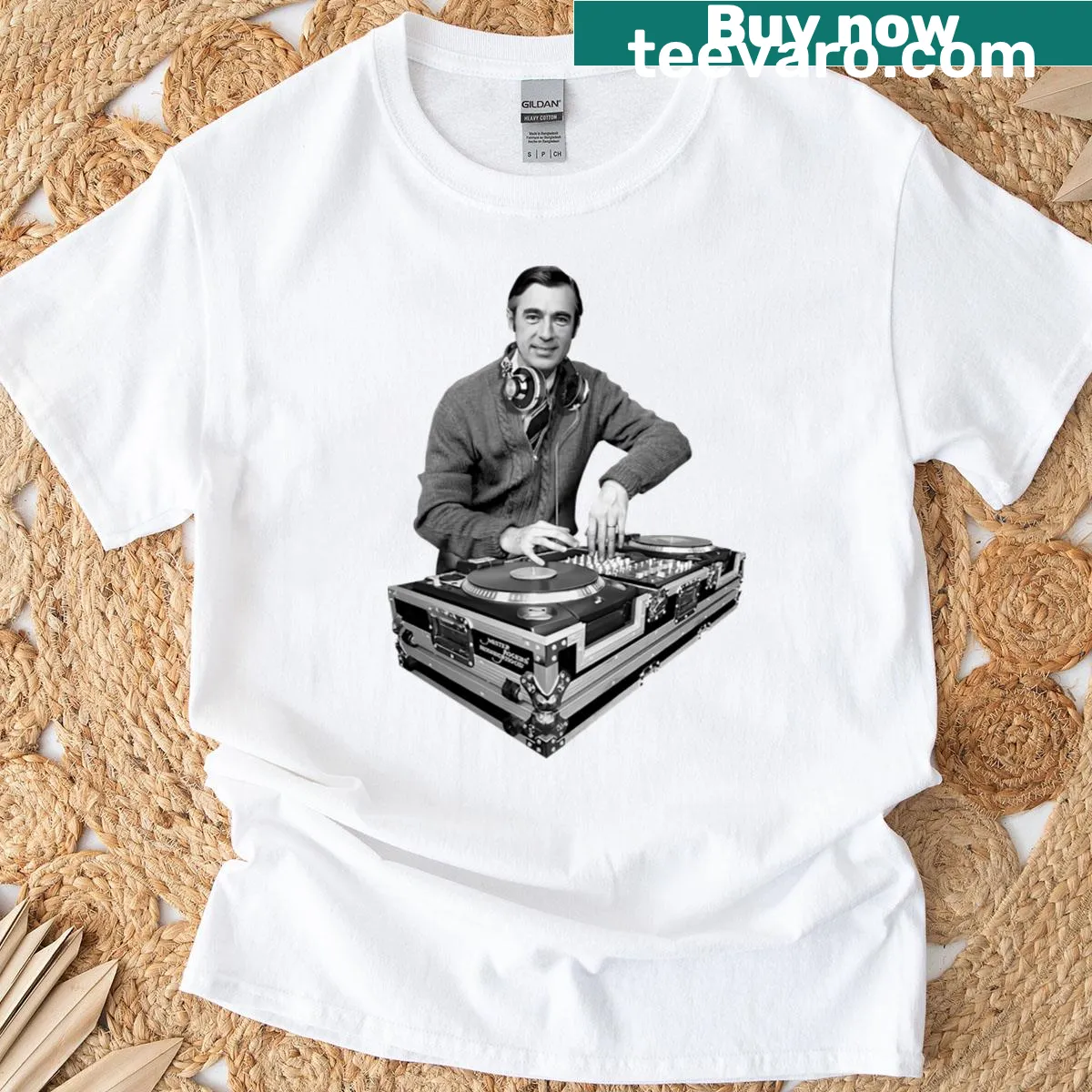 Vintage DJ Turntables design featuring Mr. Rogers — on a men's t-shirt