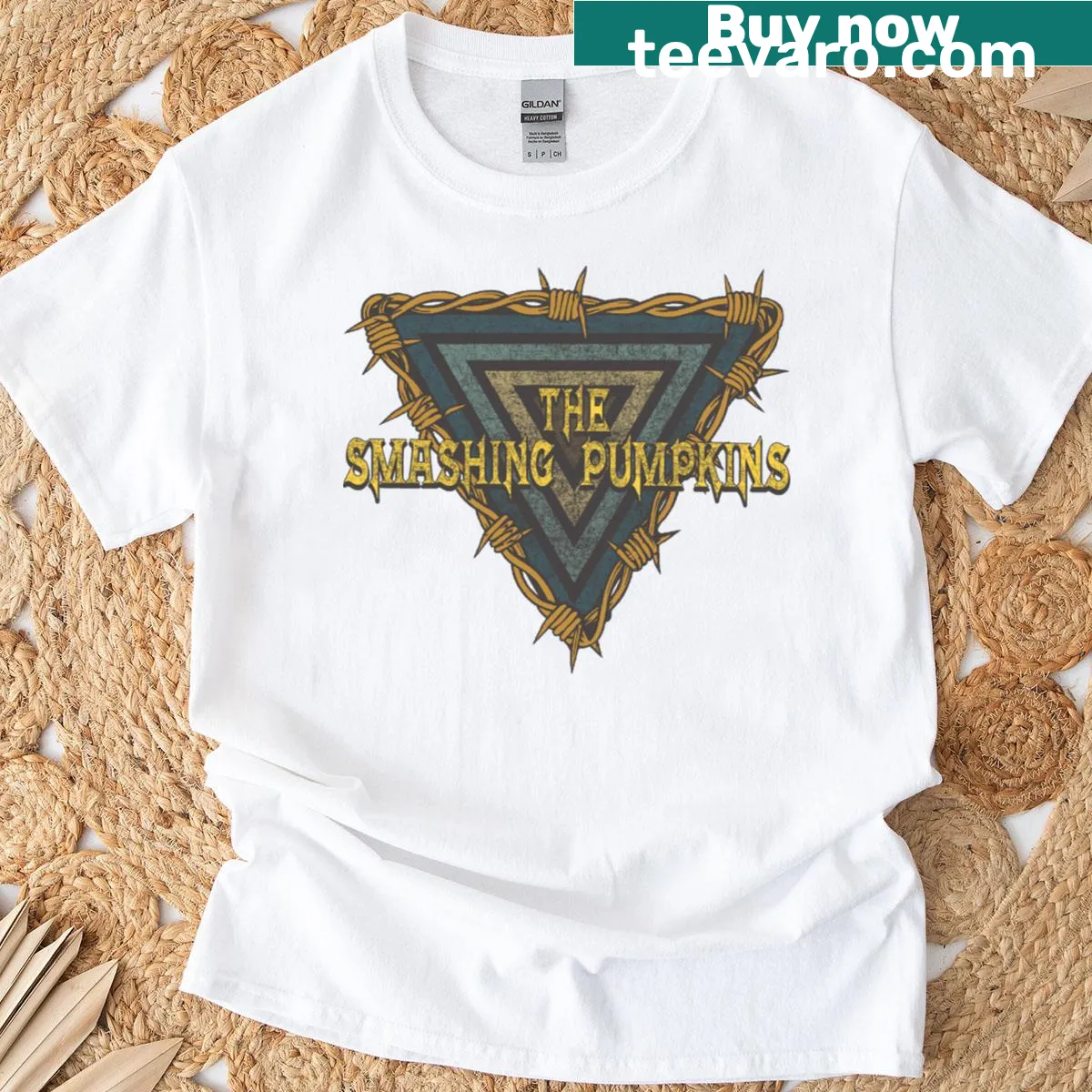 Vintage Smashing Pumpkins t-shirt with triangle barbed wire design — on a men's t-shirt