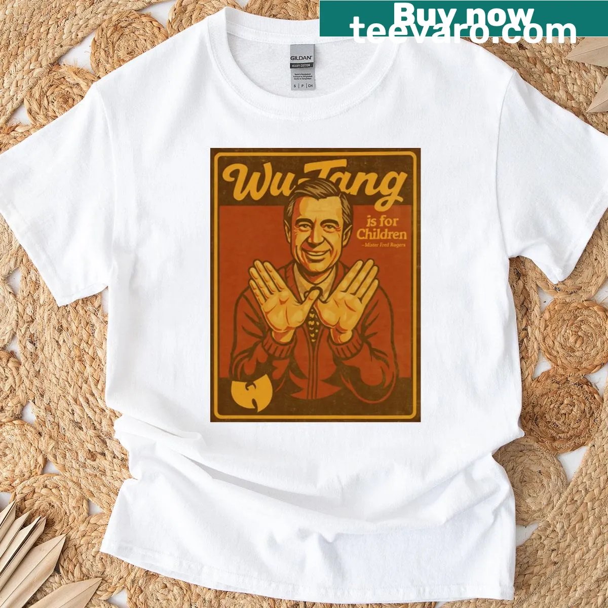 Vintage typography t-shirt featuring Mr. Rogers for children — on a men's t-shirt