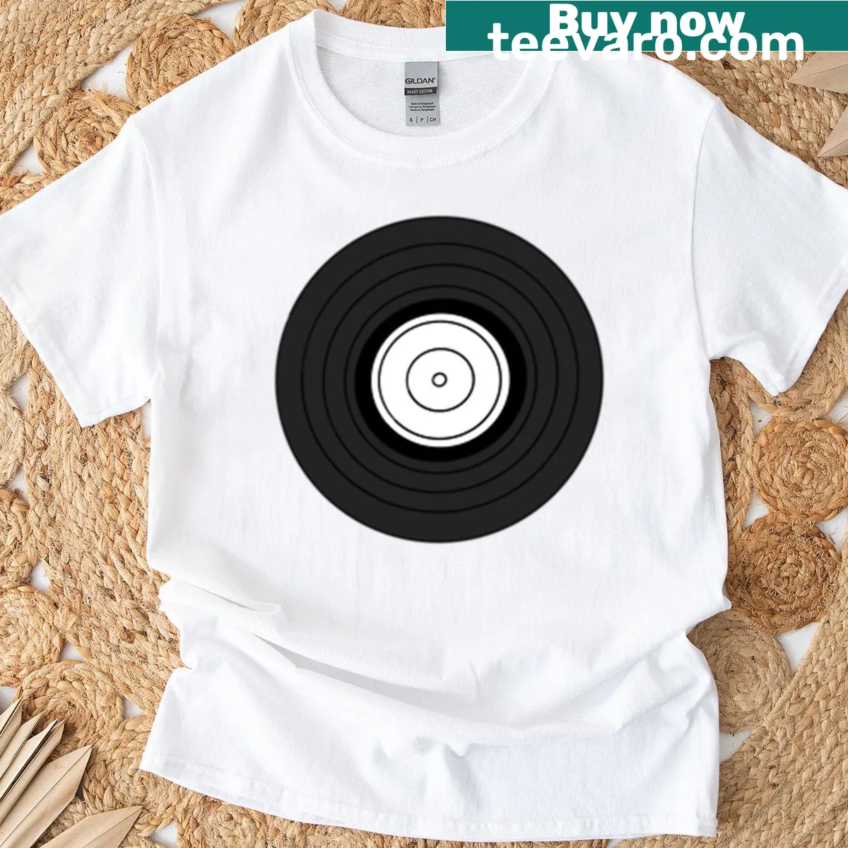 Vinyl Record t-shirt with a classic record graphic — on a men's t-shirt