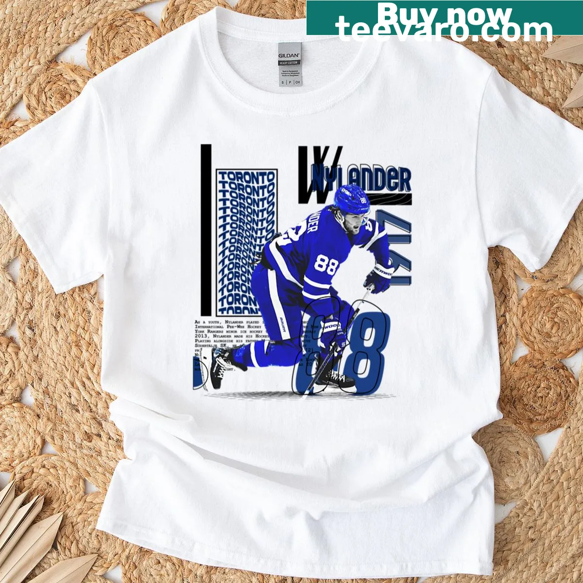 Cartoon design t-shirt featuring hockey player W Nylander — on a men's t-shirt