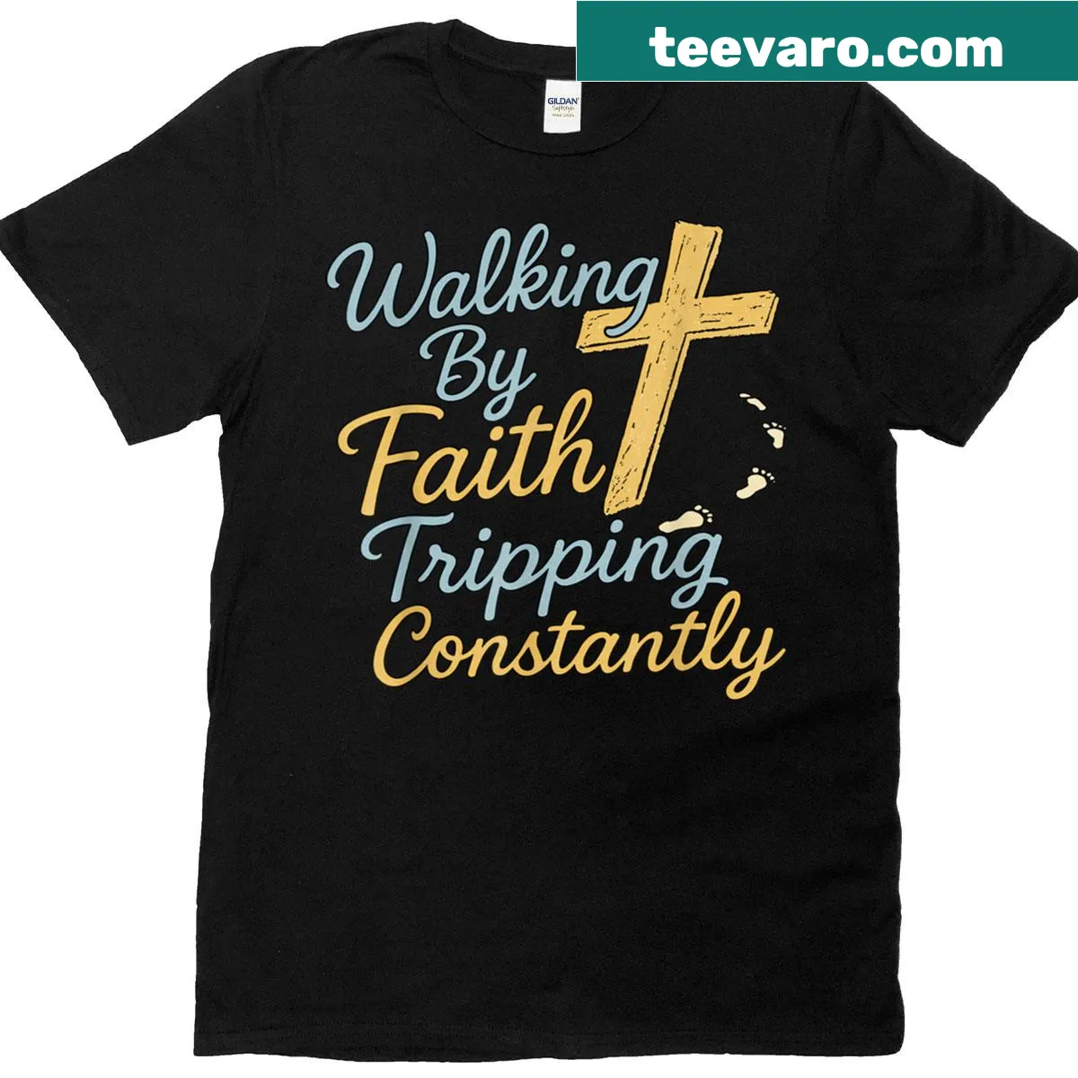 Inspirational Christian T-shirt with cross graphic — on a men's t-shirt