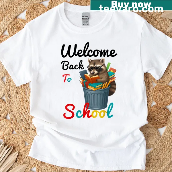 Raccoon illustration on a back-to-school t-shirt for kids and teachers