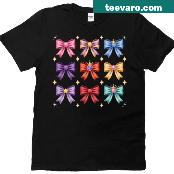 Whimsical illustration of a princess bow on a summer T-shirt for women.