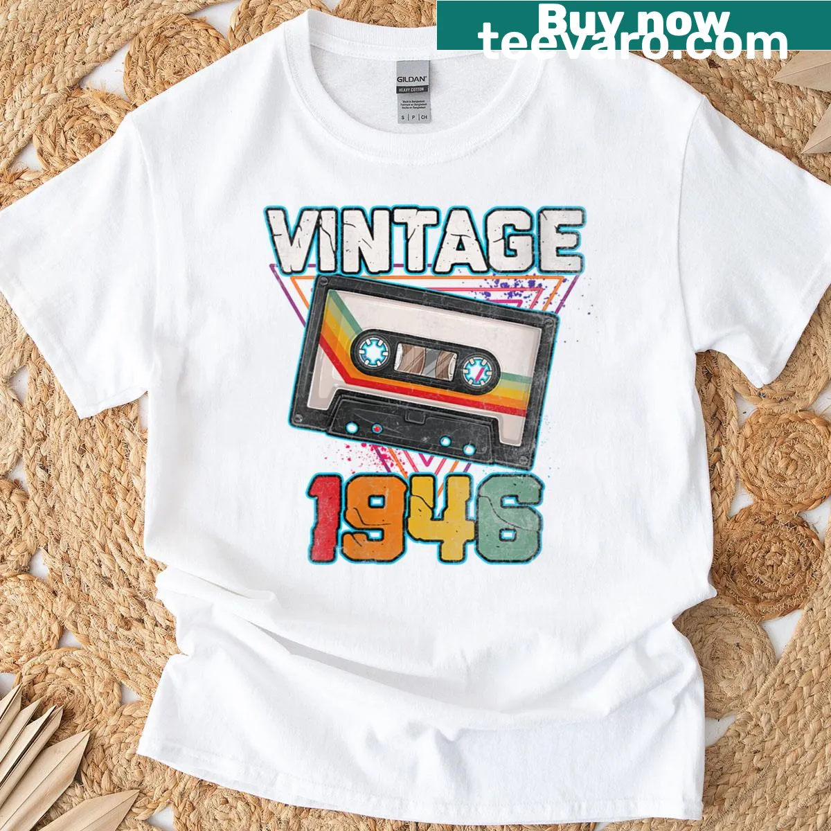 Vintage t-shirt for an 80th birthday featuring a retro cassette tape — on a men's t-shirt