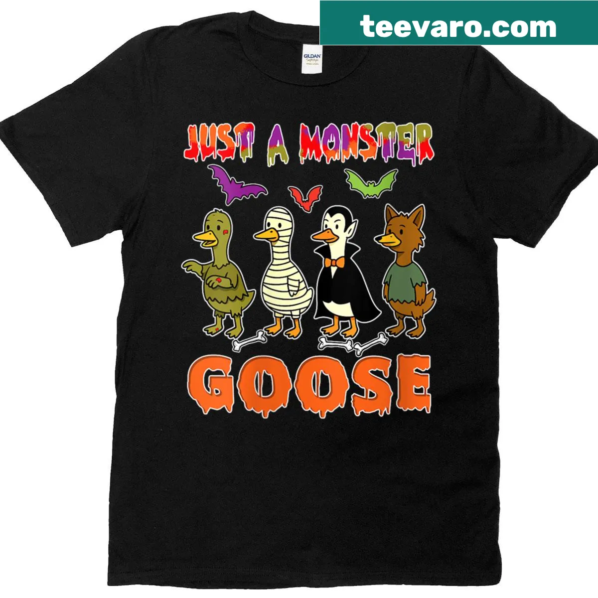 Funny Halloween t-shirt featuring cartoon monsters like zombies and mummies — on a men's t-shirt