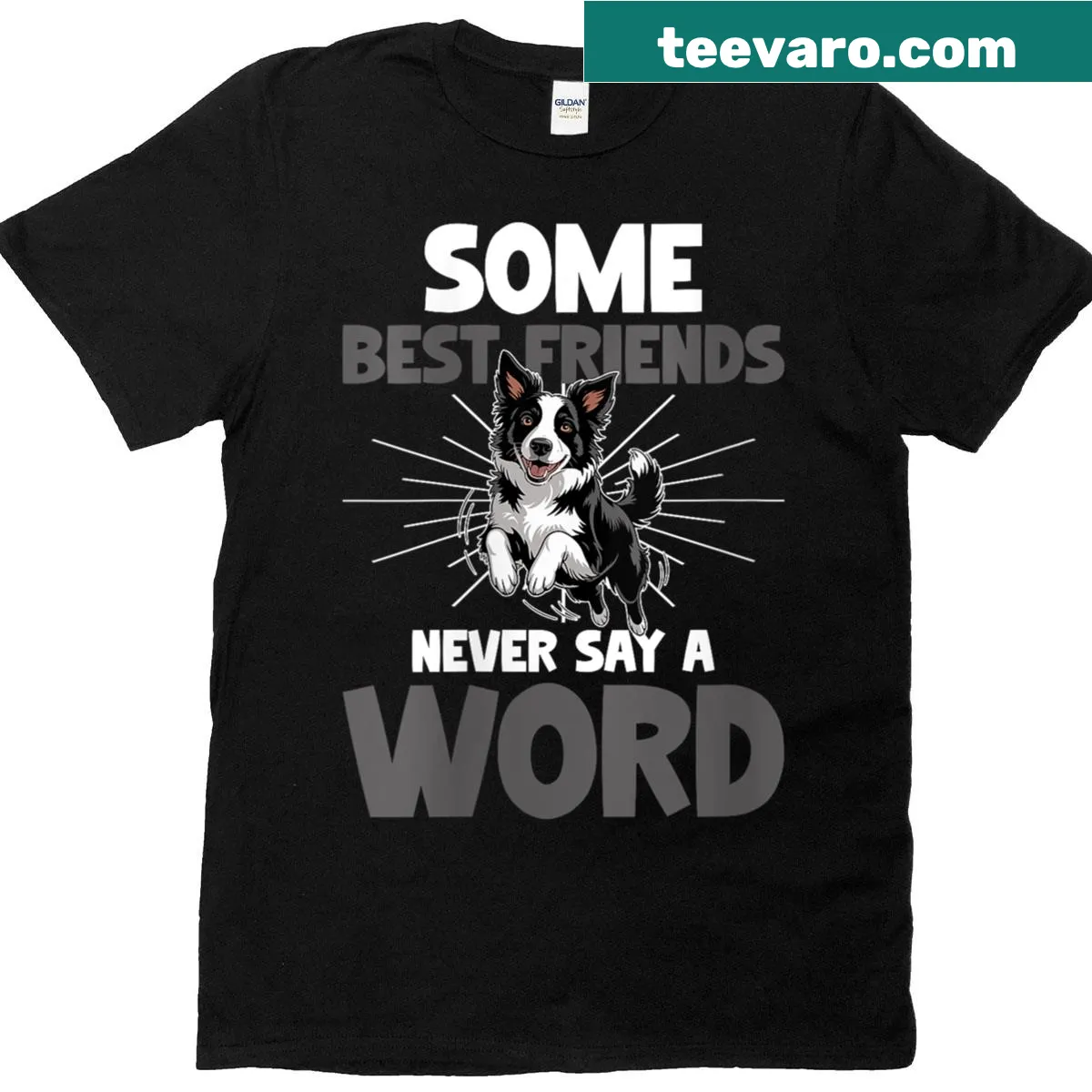 T-shirt featuring an illustration of a Border Collie dog — on a men's t-shirt