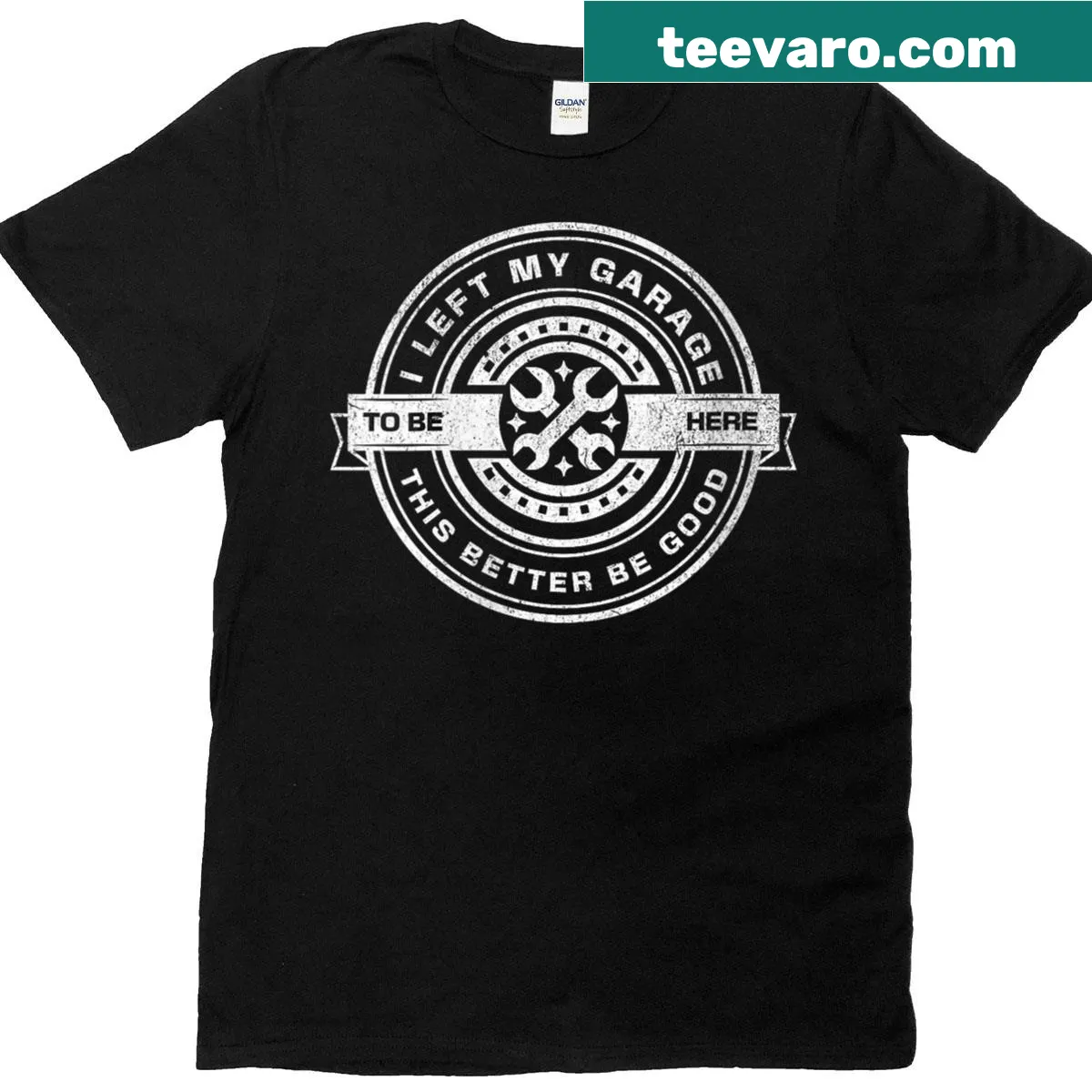 Funny vintage T-shirt with the phrase I Left My Garage To Be Here — on a men's t-shirt