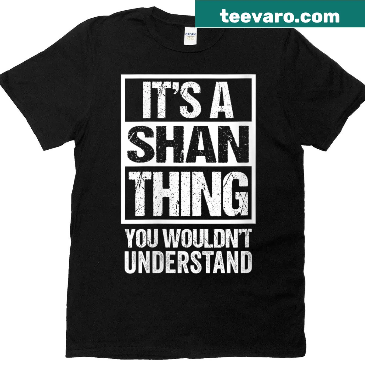 T-shirt with hand-lettered family name graphic — on a men's t-shirt