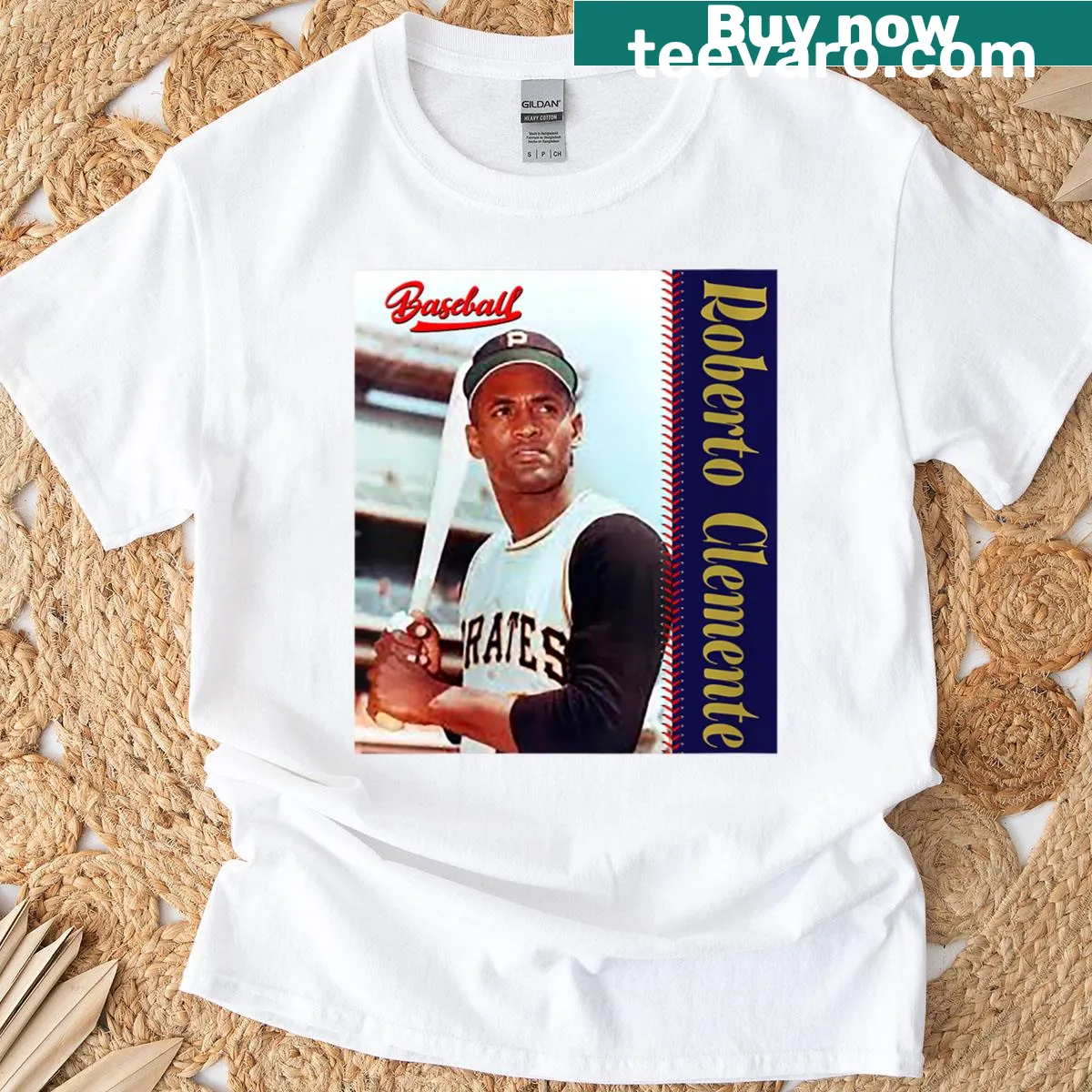 Womens Roberto Clemente T-shirt with classic typography design — on a men's t-shirt