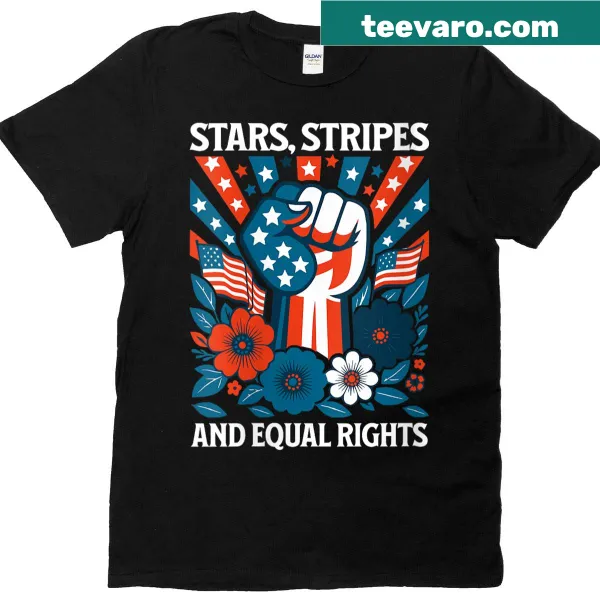 Patriotic T-shirt with stars, stripes, and equal rights message