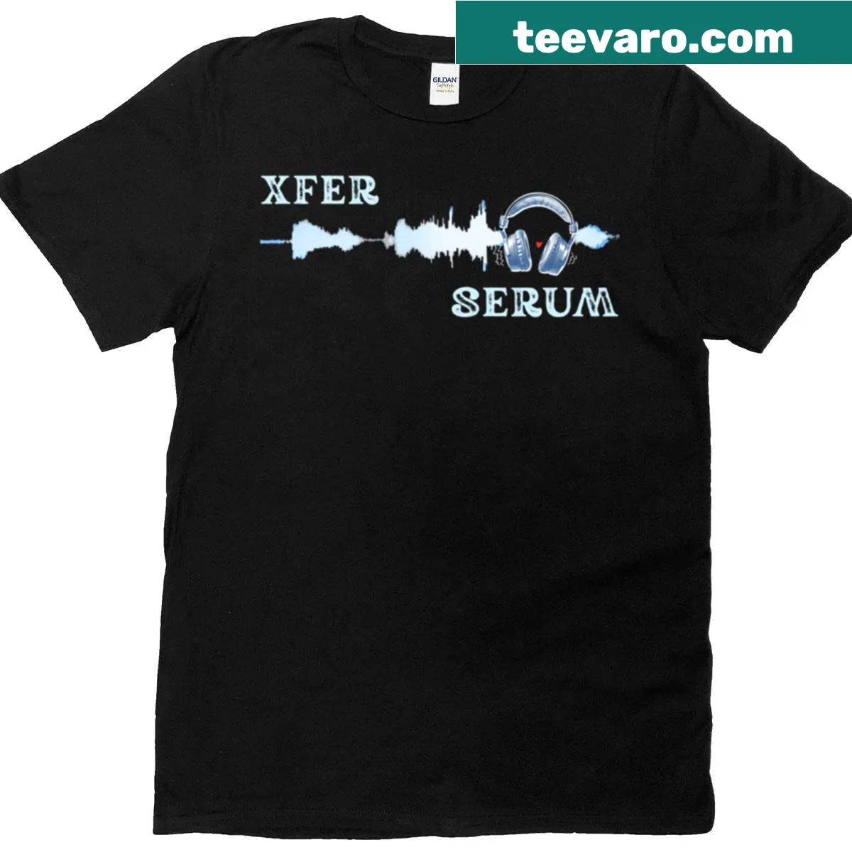 Soundwave graphic for Xfer Serum on a trendy t-shirt — on a men's t-shirt