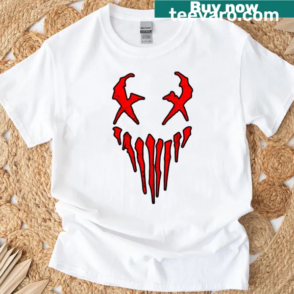 T-shirt featuring a graphic of the Xgrin Red Mask