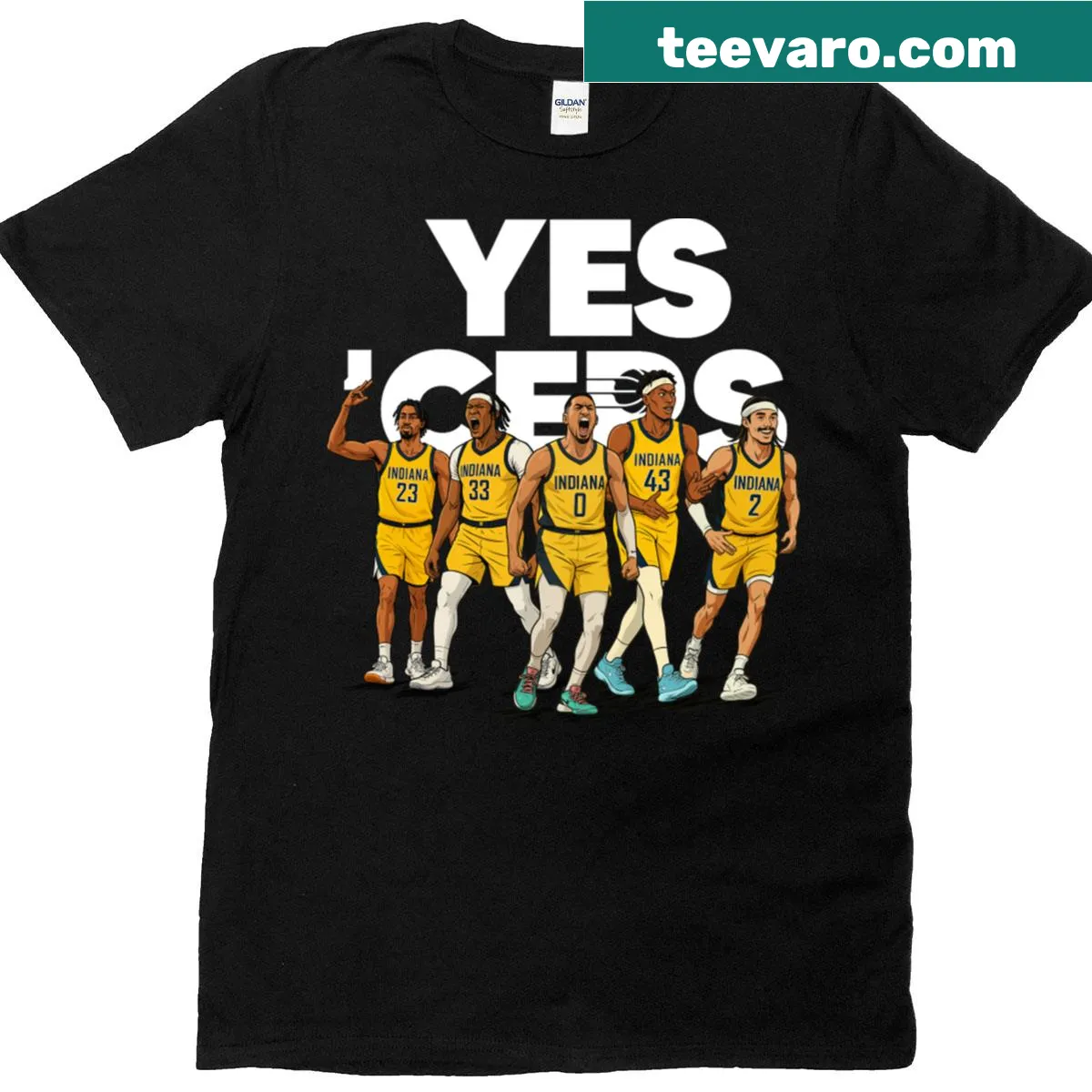 Cartoon basketball graphic featuring Starting 5 players — on a men's t-shirt