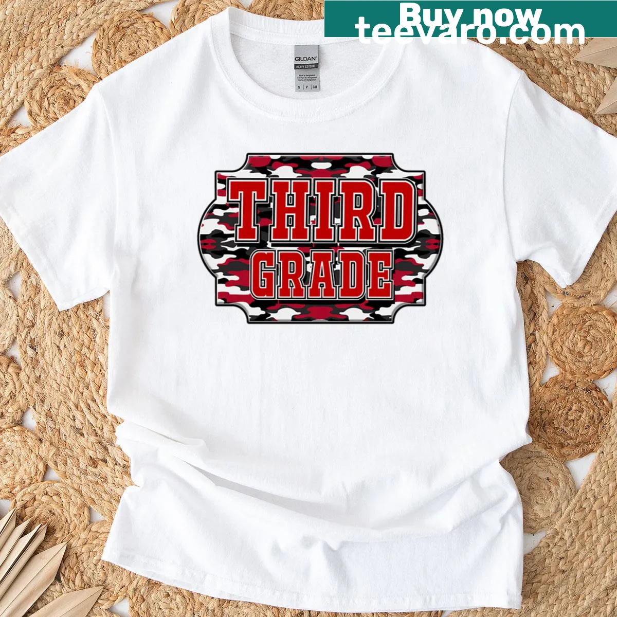 Camouflage t-shirt for 3rd graders, designed for back to school. — on a men's t-shirt