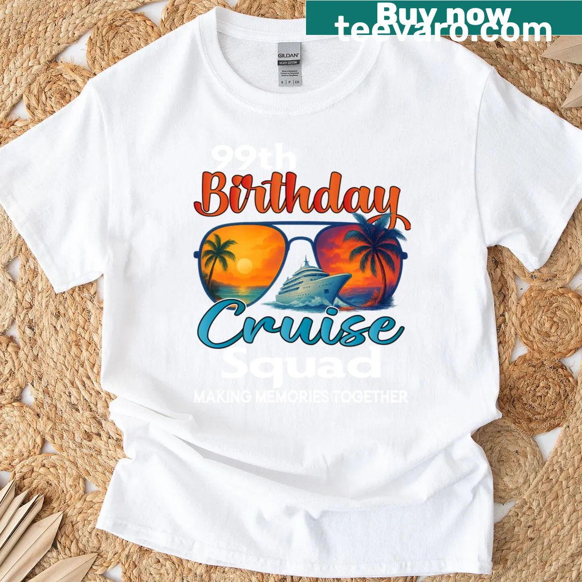 Matching t-shirt for a 99th birthday cruise with friendly design. — on a men's t-shirt