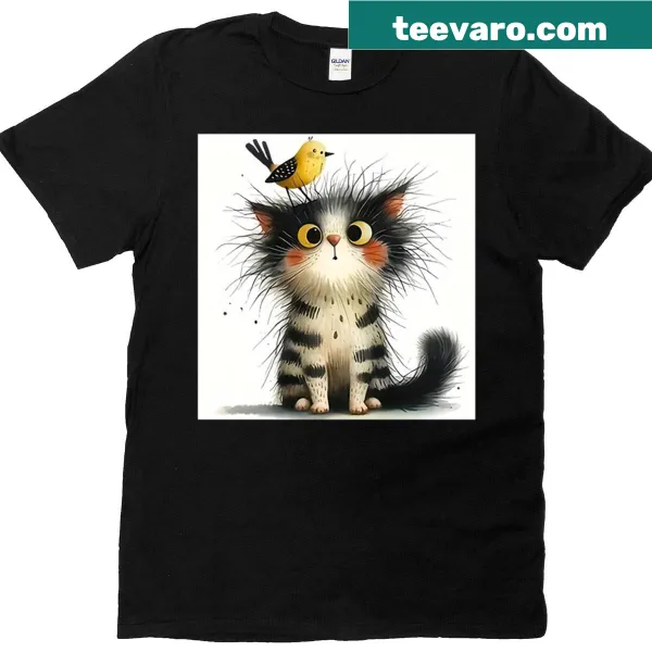 Whimsical t-shirt depicting a cat and a tree with playful text