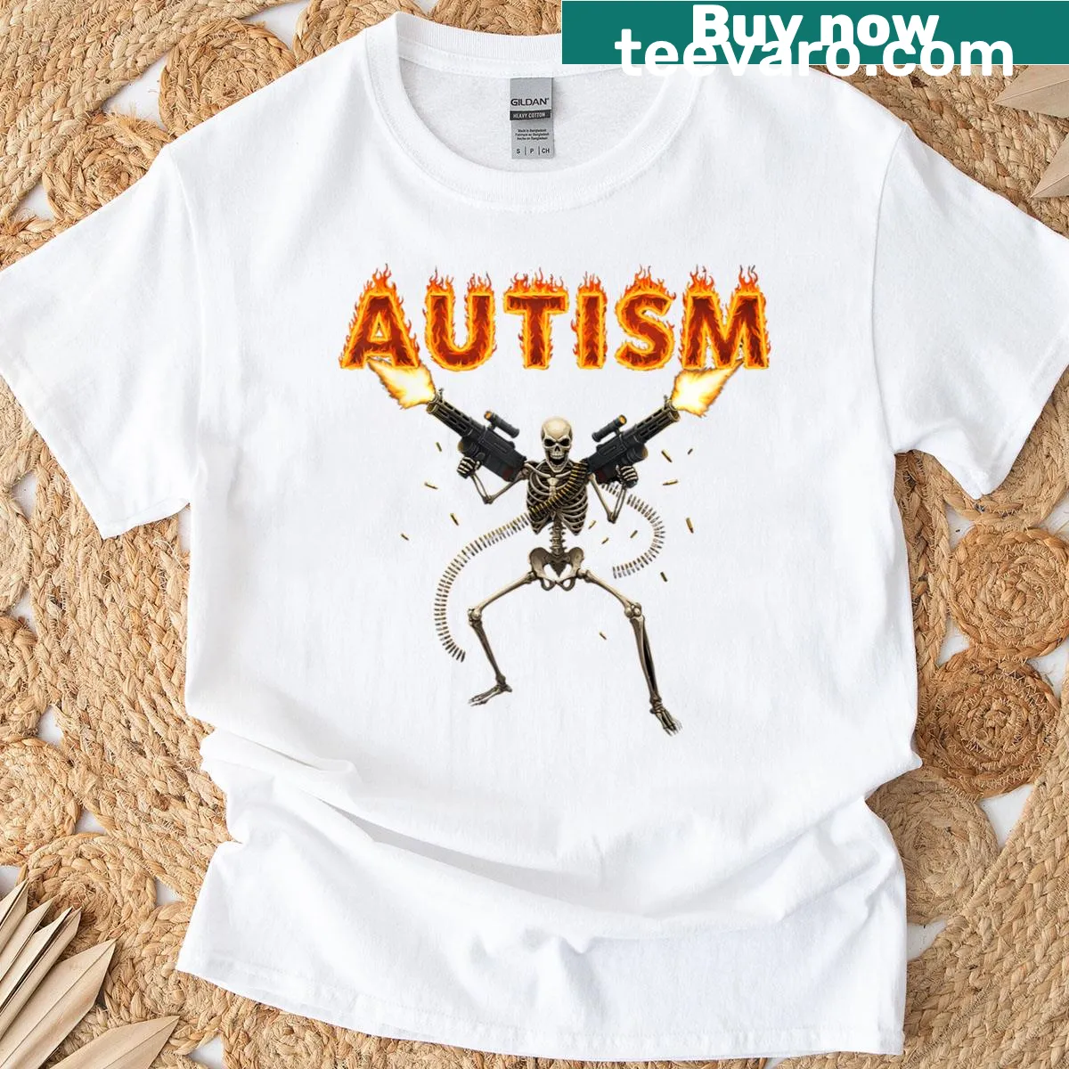 Cartoon skeleton design for autism awareness — on a men's t-shirt