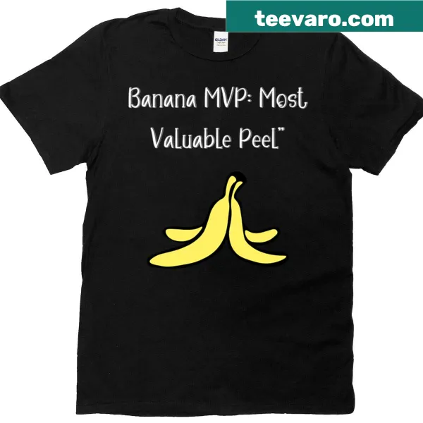 Banana baseball MVP t-shirt featuring a whimsical banana swinging a bat