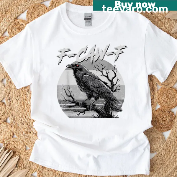 Grunge black crow t-shirt with humorous cawing graphic
