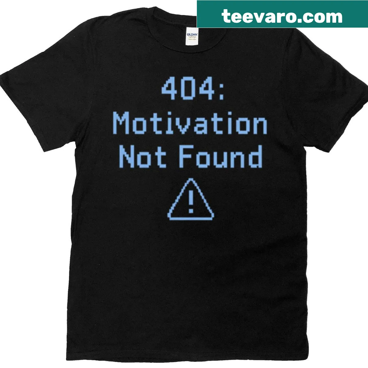 Coding joke t-shirt with '404 Motivation Not Found' text — on a men's t-shirt