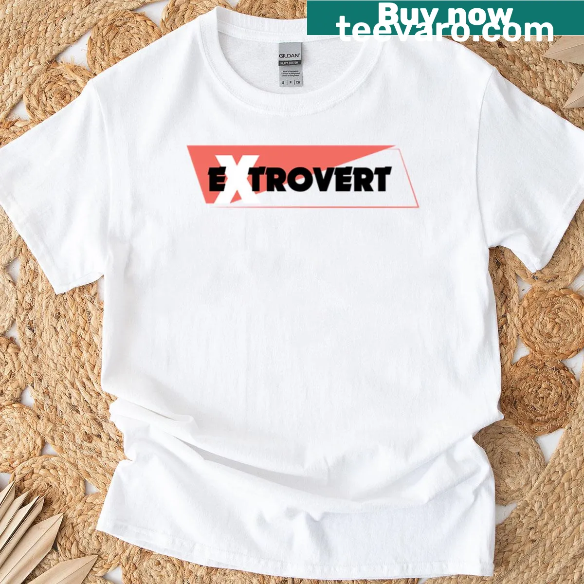 Graphic text design expressing extrovert energy on a T-shirt — on a men's t-shirt