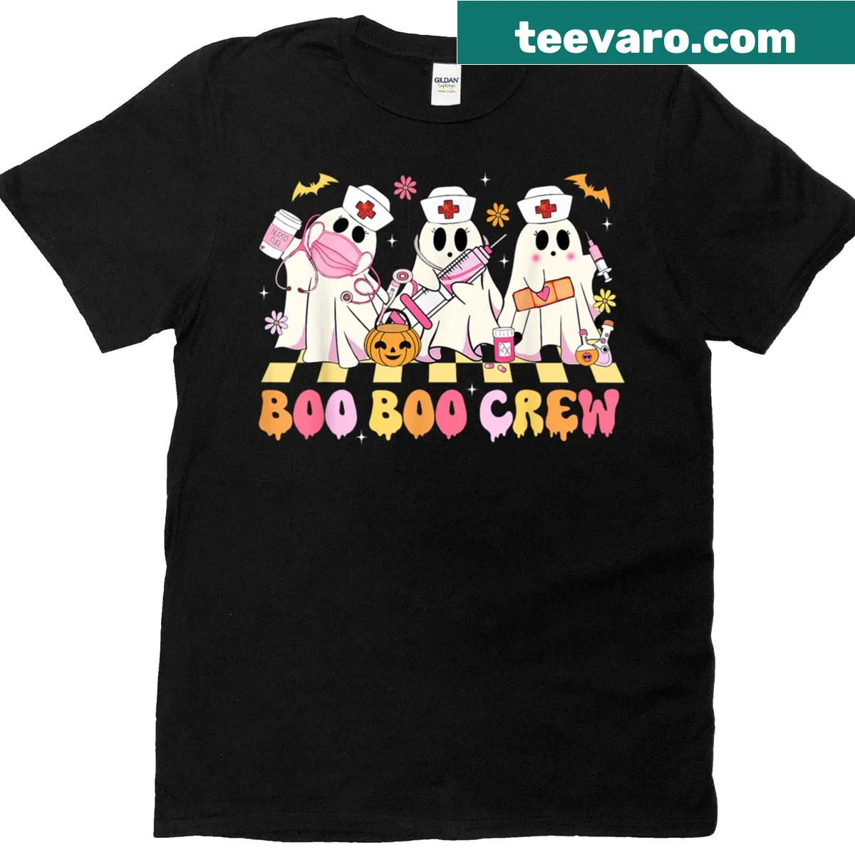 Ghost-themed Boo Boo Crew nurse shirt for Halloween fun — on a men's t-shirt