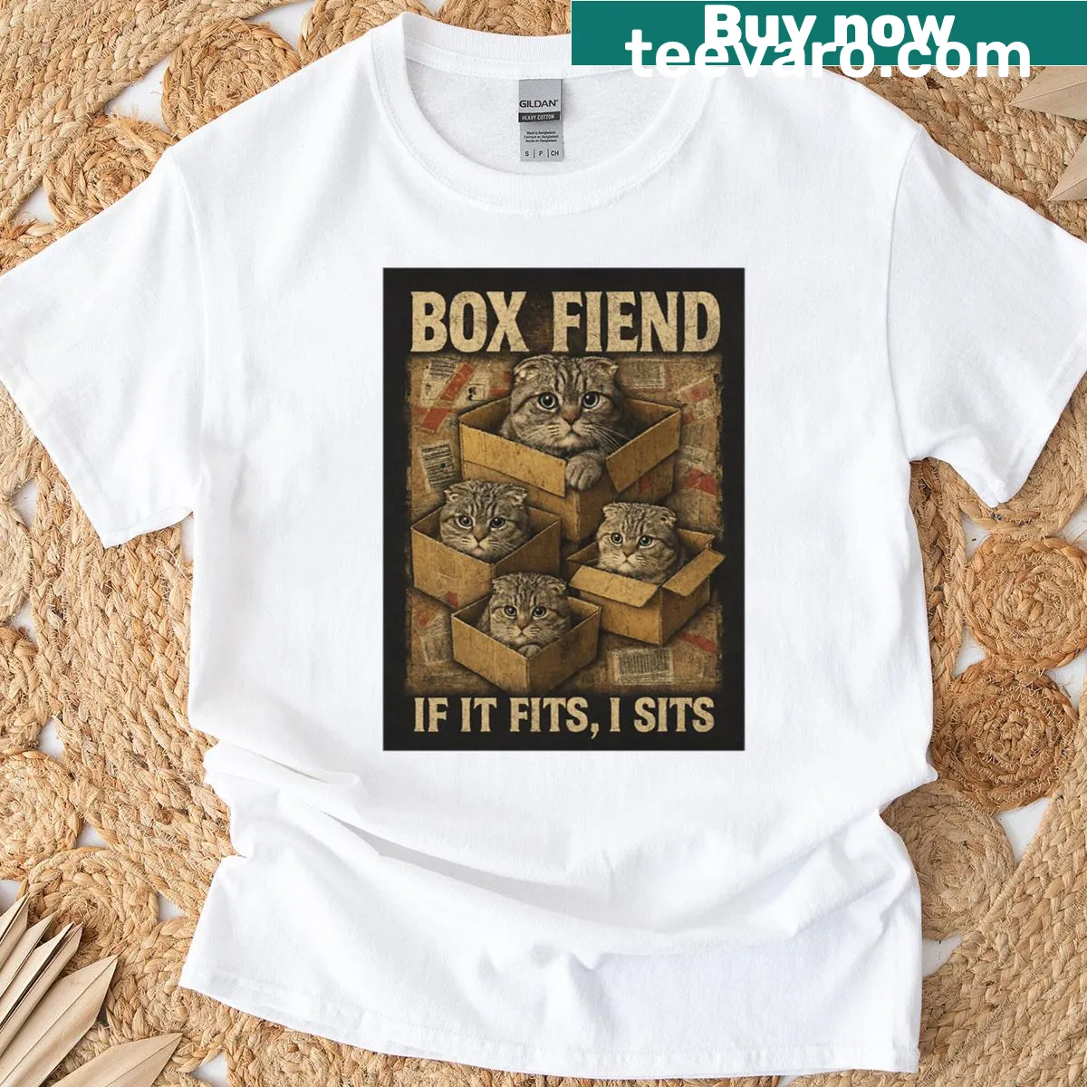 Funny Scottish Fold cat graphic in 90s rap style on a T-shirt — on a men's t-shirt