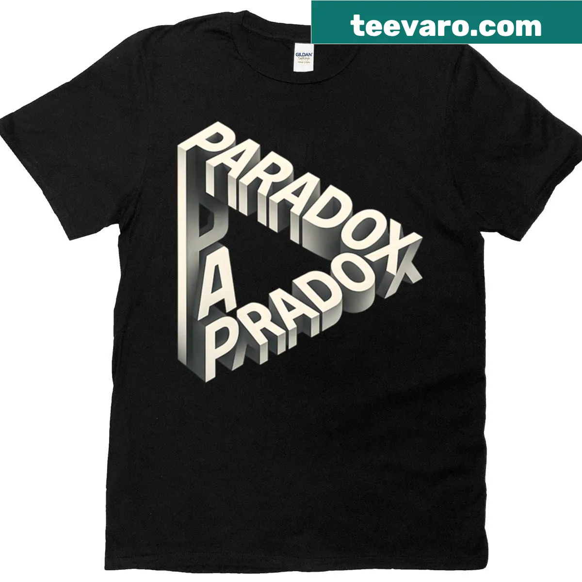 3D text 'Paradox' on a T-shirt — on a men's t-shirt
