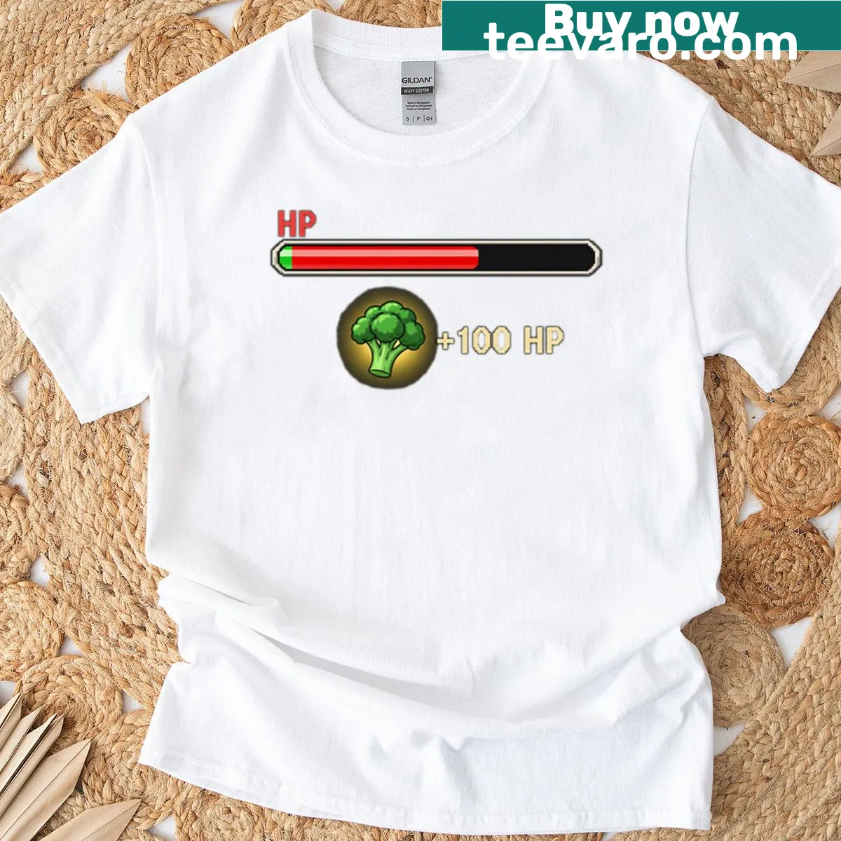 Funny gamer t-shirt with broccoli and nutrition-themed text — on a men's t-shirt