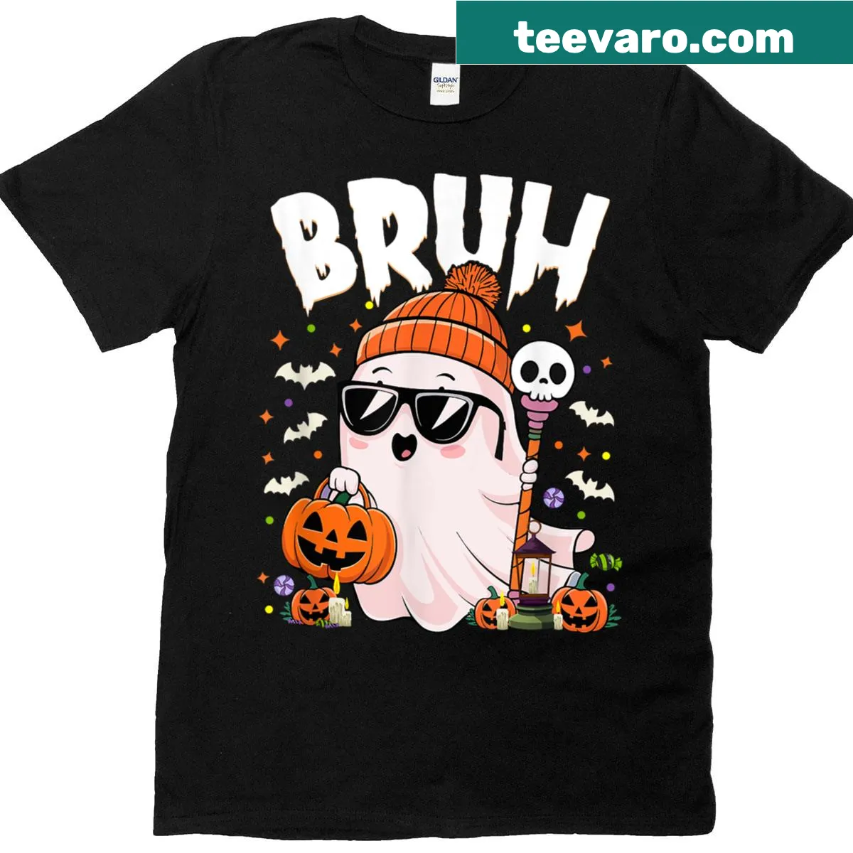 Cute Halloween T-shirt featuring a friendly ghost design — on a men's t-shirt