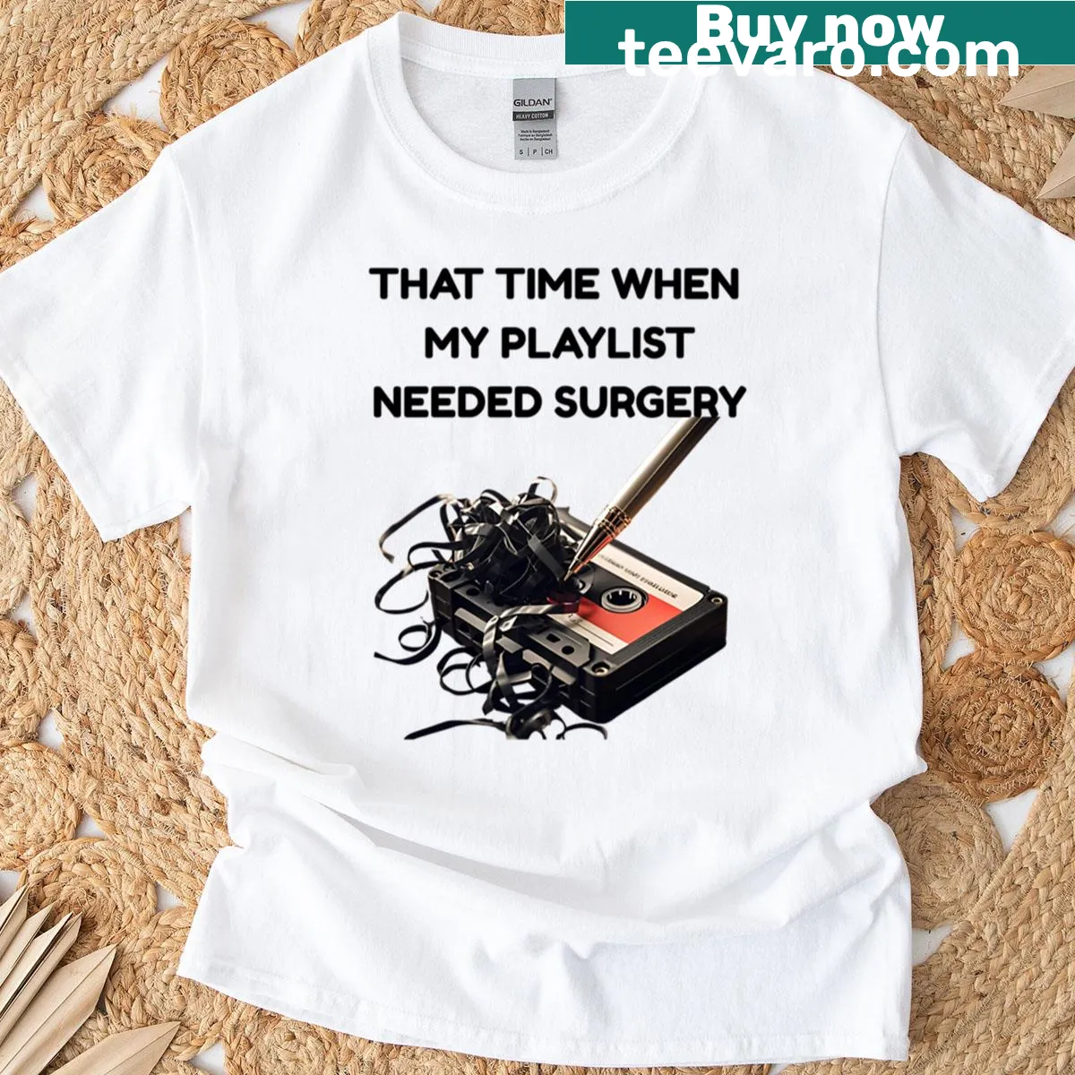 Funny retro cassette tape design for music lovers — on a men's t-shirt