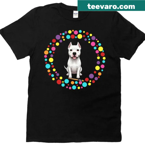 Dog art tee celebrating Dot Day with a Dogo Argentino