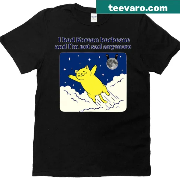 Cheerful flying cat tee with night clouds